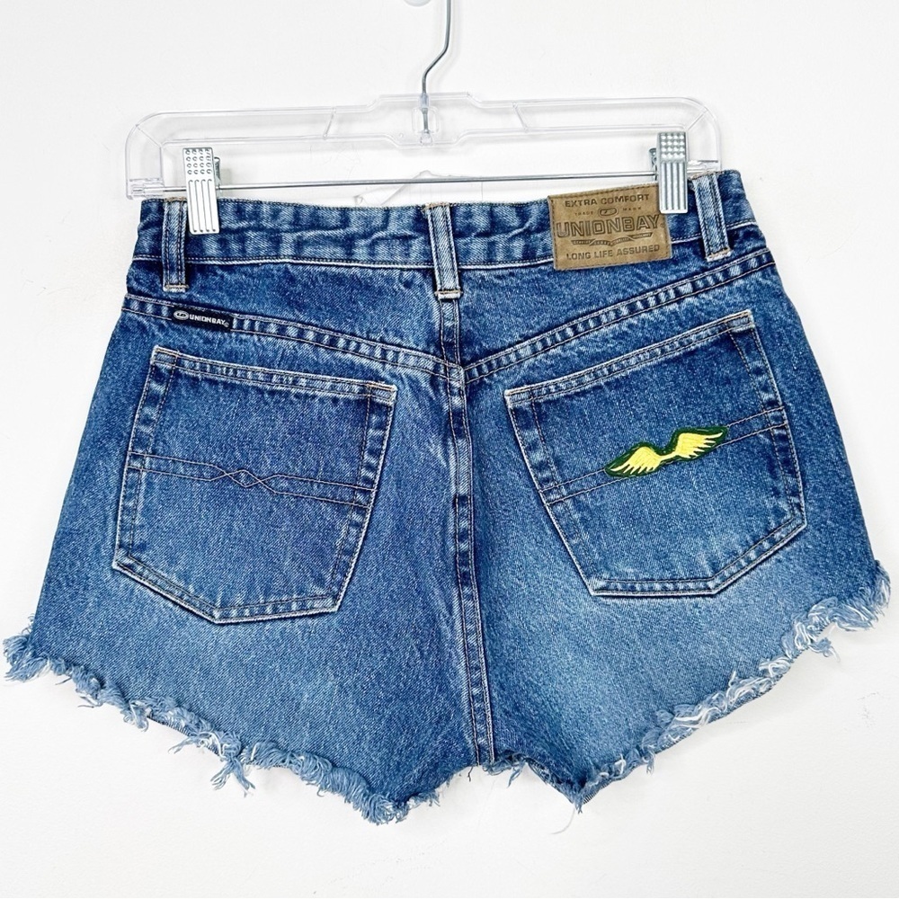 UNION BAY‎ | Vintage Y2K Jean Mom Shorts Angel Wing Patch on Back Sz. 7 Juniors